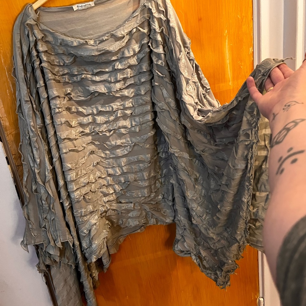 Gogogina by Gina Tyler Handmade Wearable Textile Art Gray/Silver Tunic Top 1980s - Picture 9 of 16